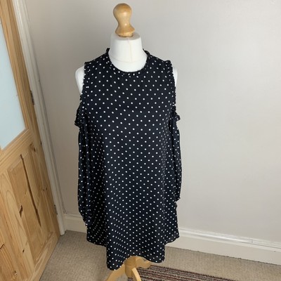 Zara Black And White Polka Dot Dress Size M Brand New With Tags