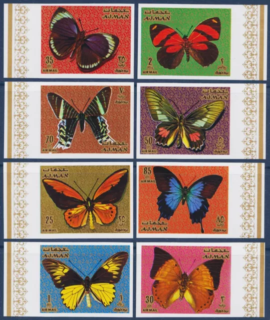 Ajman 1971 Butterflies Insects Nature Butterfly Moths 8v set Imperf MNH