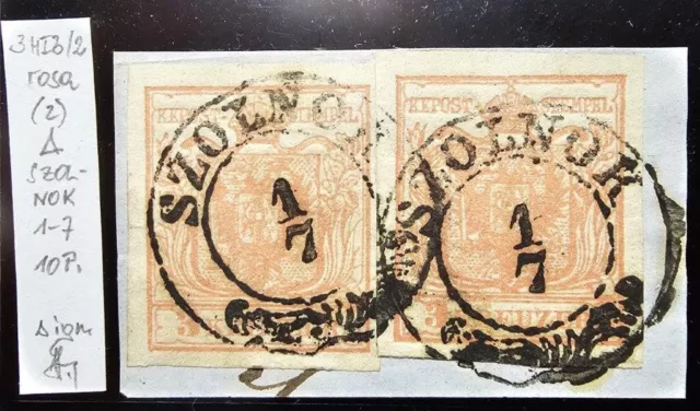 Österreich 1850 / 3 Kr, rosa, HP, Type Ib/2, (SZOLNOK ) Briefstück, Sig.