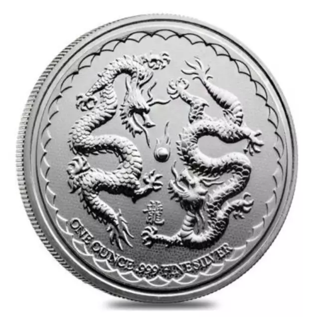 2018 Niue Double Dragon Pearl Of Wisdom 1 Oz .999 Fine Silver $2 Coin