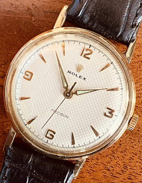 1956 Rolex 9K Gold, Coin-Edged, Textured Dial Precision Gent’s. Box, Serviced 1956 Rolex 9K Gold, Coin-Edged, Textured Dial Precision Gent’s. Box, Serviced