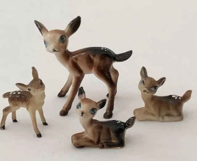 Vintage Miniature Deer Figurines Baby Fawn Plastic Blue Brown Eyes Lot of 4