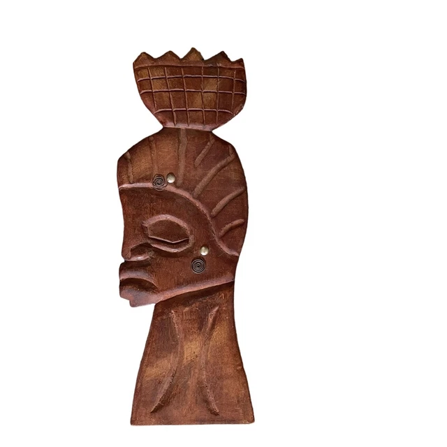 Vintage Hand Carved Wood Tribal Wall Hanging Art Decor 16 1/2" X 5 1/2"