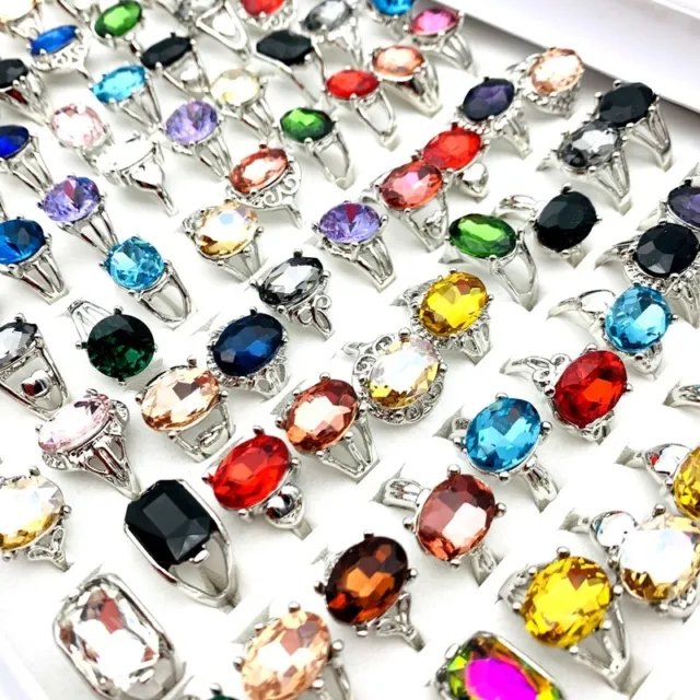 Neu 20stk Retro Silber Ringe für Männer Frauen Mehrfarbig Glas Stein Schmuck