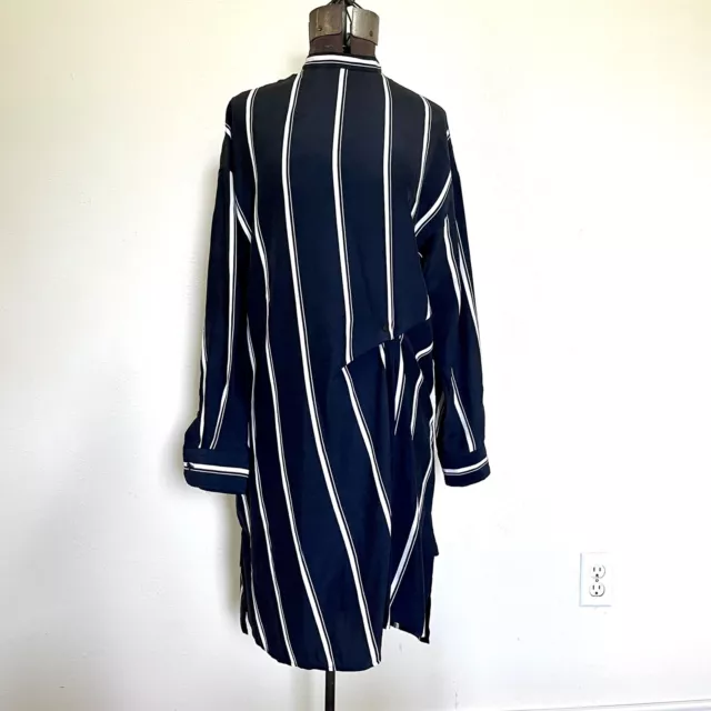 rag & bone jacklin silk shirt dress womens size S draped long sleeve stripe blue