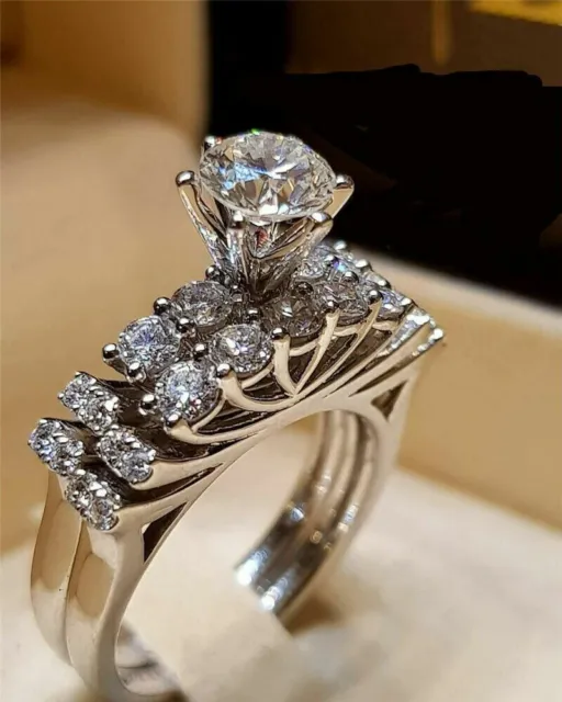 Simulated Diamond Engagement Wedding Bridal Band Ring Set 14k White Gold Plated
