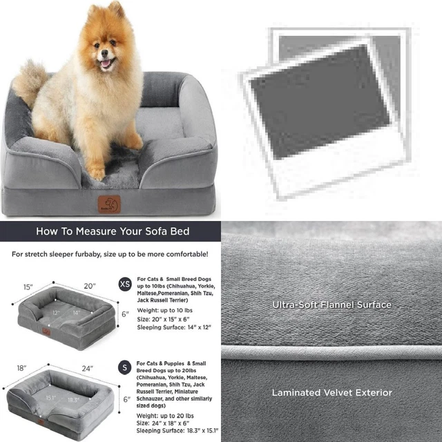 Bedsure Small Orthopedic Dog Bed, Bolster Beds for S(24x18x6）, Grey