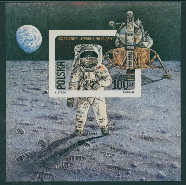 Poland Scott #2910a IMPERF MNH S/S Apollo 11 Moon Landing 20th ANN CV$20+
