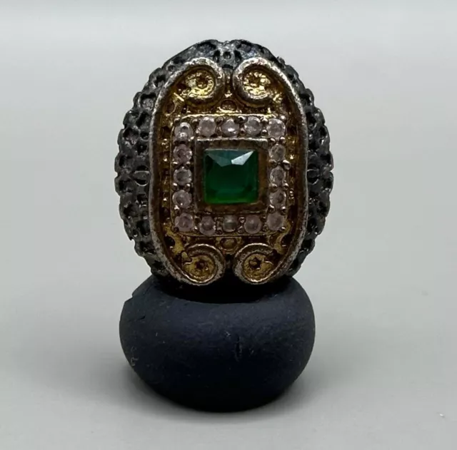 Emerald and Crystalstone ancient near eastern solid silver 18K gold golding bead