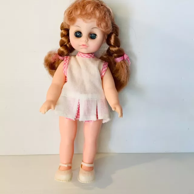 Vintage Doll Sleep Eyes With  Dress and Shoes 8.5 inch Tall Pink Gingham