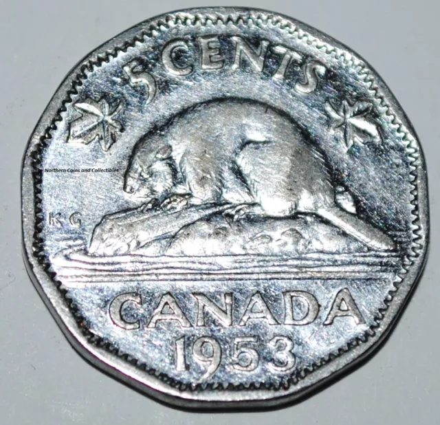 Canada 1953 5 cents SF Near Five Cents Canadian Nickel  Shoulder Fold Near