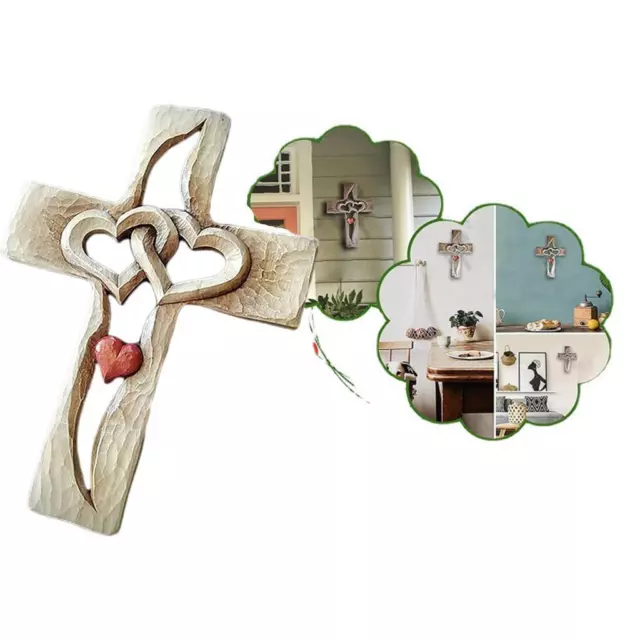 Carved Wooden Hollow Heart-Shaped Connected Cross with Hollow Intertwined Hearts