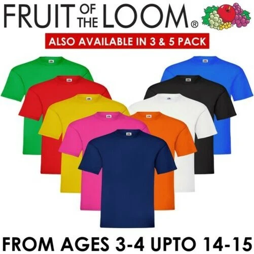 Bambini T Shirt Frutta Di The Loom Tinta Unita Pe Scuola Top 3 5 Paia