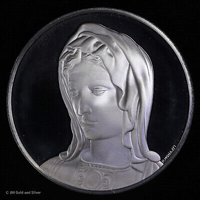 1974 .925 Silver Franklin Mint Medal | Michelangelo Head of Bruges Madonna