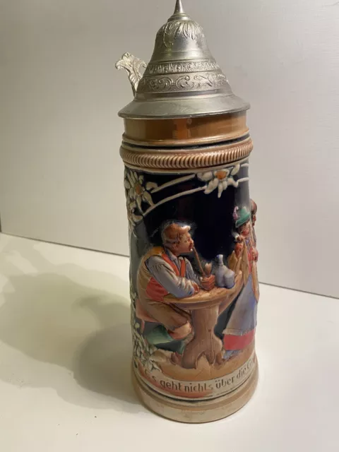 Very Beautiful Vintage  One Liter Lidded Beer Stein Made In W- Germany