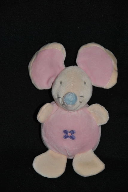 Peluche Doudou Souris Rose Fleur Mauve AJENA NOUNOURS Hochet Grelot  20 Cm TTBE