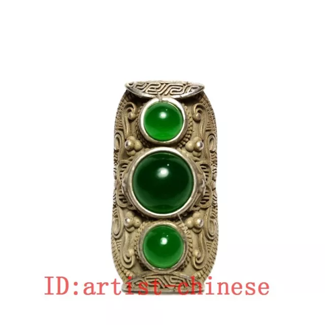 Old Collection Chinese Tibet Silver Handmade Flower Inlay Jewelry Ring Gift 2