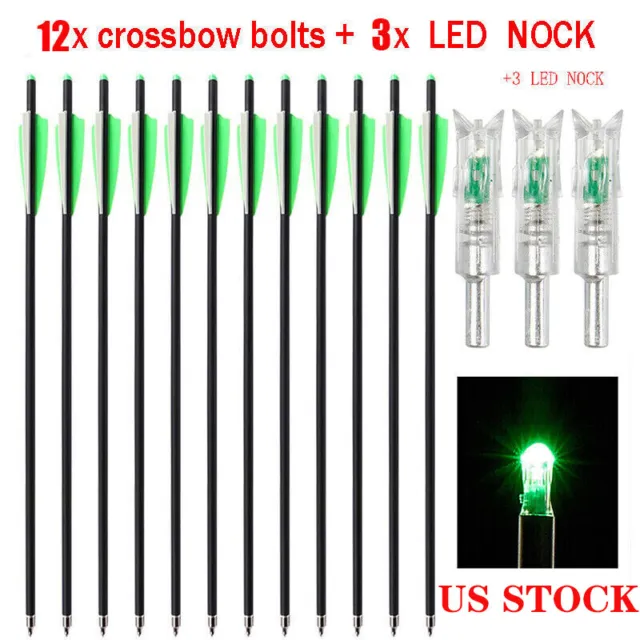 12PCS 20" Carbon Crossbow Bolts + 3PCS LED Lighted Nocks for Crossbow Hunting