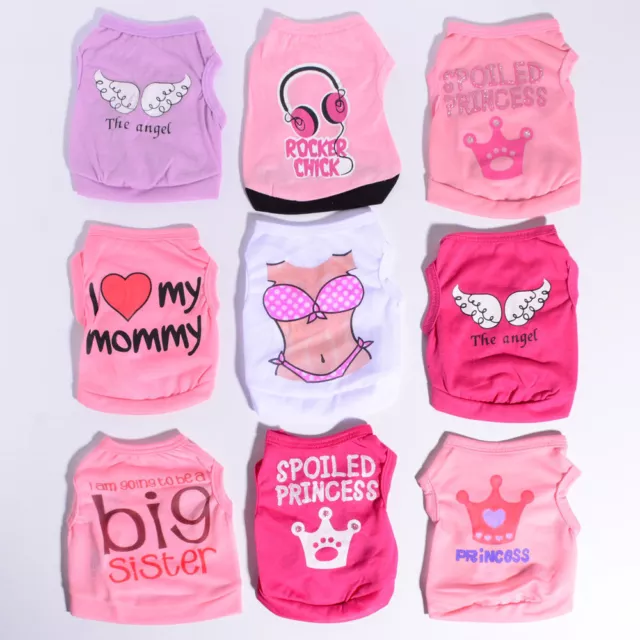 9PCS Lot Wholesale Dog Clothes T Shirt Pet Pink Girl Small Puppy Cat Vest Summer