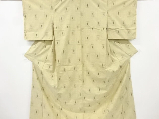 6876830: Japanese Kimono / Antique Kimono / Tsumugi / Woven Geometric