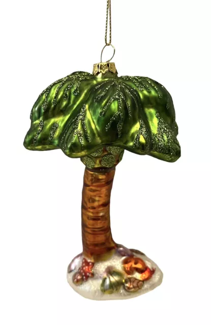 Blown Glass Coconut Tree Island Seashells Beach Christmas Ornament