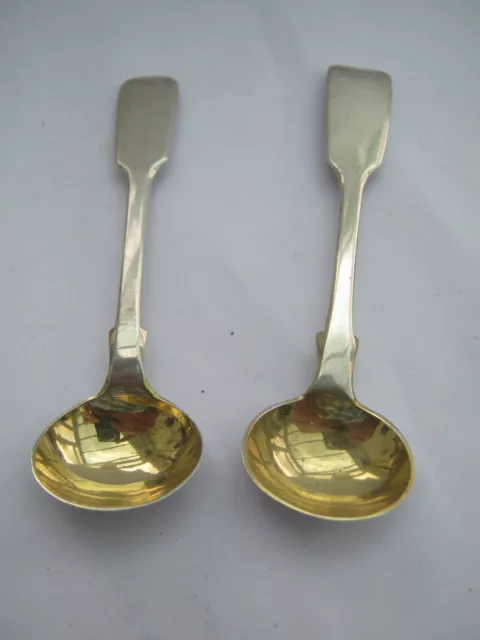London 1873 Fiddle Pattern Sterling SIlver Condiment Pair Mustard Spoons