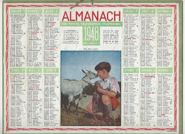 CALENDRIER ALMANACH DES postes 1948 bon état EUR 4,00 - PicClick FR