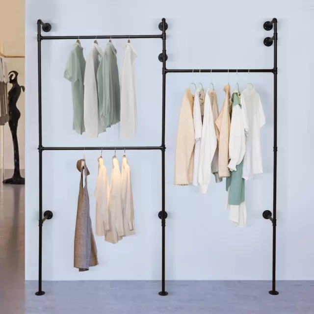 Wall Mounted Industrial Pipe Clothes Rack Garment Clothes Display Stand Organize