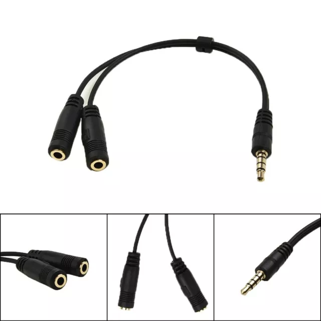 3.5mm Stereo Audio Male To 2 Female Headphone Mic TRRS Y Splitter Adapter