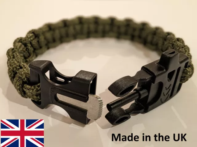 Paracord Survival Bracelet  Fire-Starter & Whistle - Handmade in UK