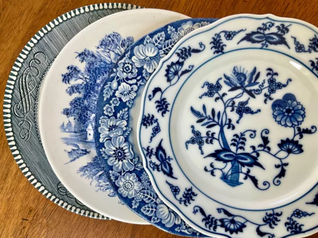 Vintage Mismatched China Blue & White SALAD or Dessert Plates ~ Set of 4