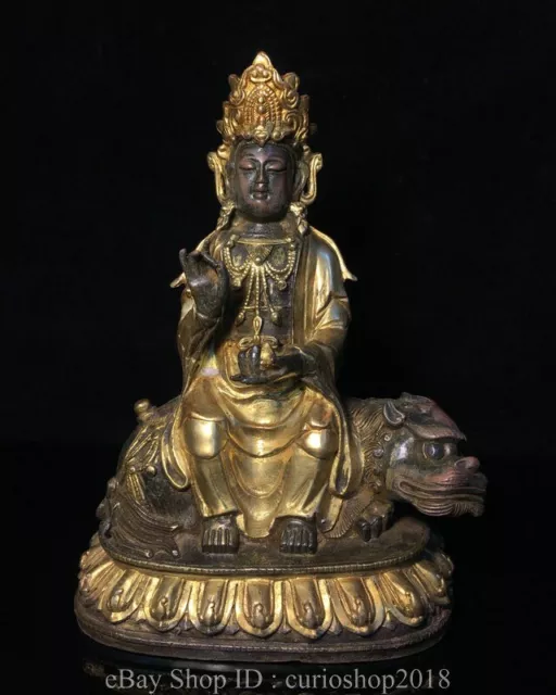 8.8 " Old Tibet Buddhism Bronze Gilt Wenshu Manjushri Buddha Lotus Statue