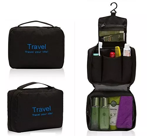 Trousse De Toilette Grande Narwey - Sac Maquillage Voyage Femme, Résistante à L'Eau Avec Fermetures Métal (Noir)