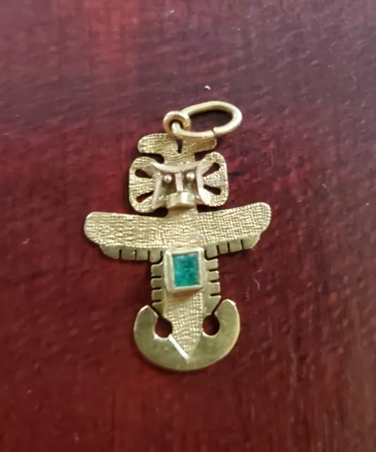 18k Gold & Emerald Inca Aztec Mayan Quetzalcoatl Figural Charm, Pendant