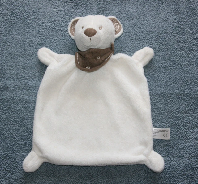 Simba Toys Nicotoy Doudou Ours Plat Rectangle Blanc Ecru Gm Bandana Marron Kom9