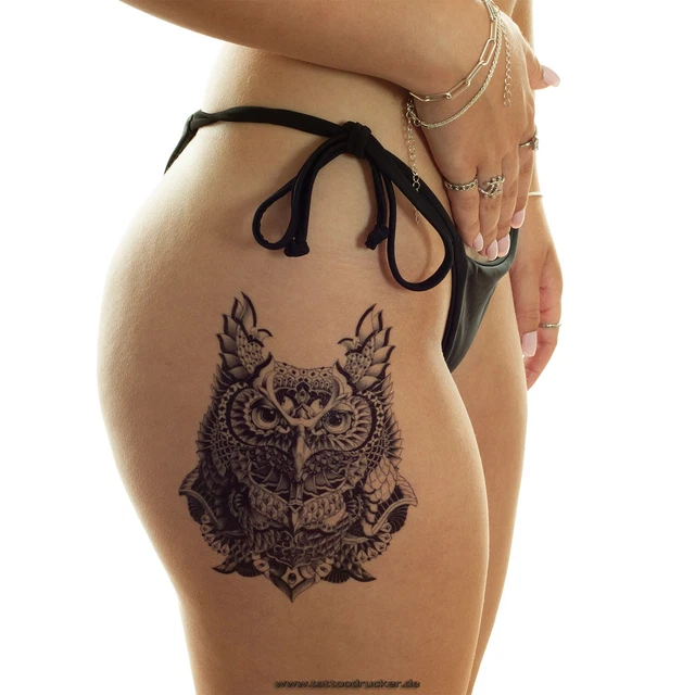 JUSTFOX Temporäres Tattoo Uhu Eule – Buntes Design, Wasserfest, Einfach Anzuwenden, Hält 5–7 Tage