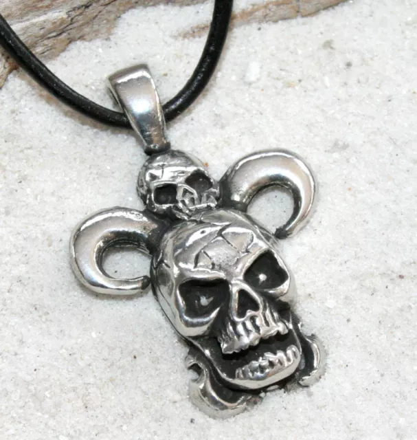 SKULL GOTHIC BIKER Pewter Pendant Leather Necklace Surf