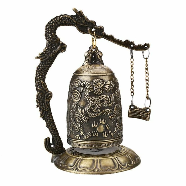 Buddhism Temple Brass Copper Dragon Bell Clock Carved Statue Lotus Buddha