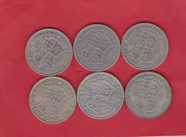 Six Key Date 1930 50% Silver Halfcrown Coins In Fair To Fine Condition