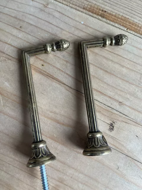 Pair Of Vintage Brass Curtain Tie Backs Hooks French Old Gilt Pincone