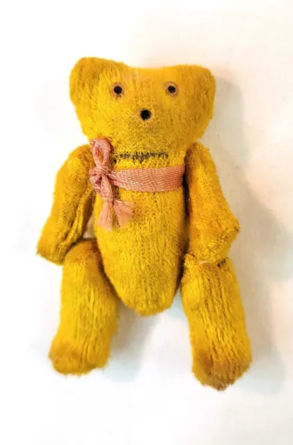 Vintage Tiny 3" Golden Yellow Marigold Mohair Teddy Bear Jointed