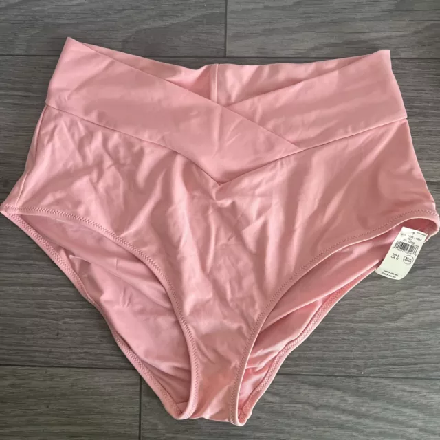 NWT Aerie Crossover High Waisted Full Coverage Light Pink Bikini Bottom Size L