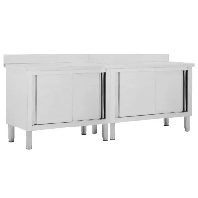 Work Table with Sliding Doors Kitchen Desk Storage Stainless Steel vidaXL
