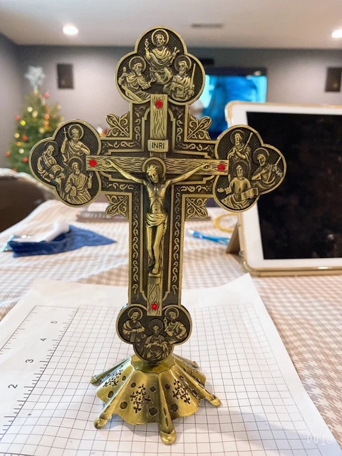 Antique Bronze INRI Catholic Religious Altar Standing Wall Crucifix Cross Church