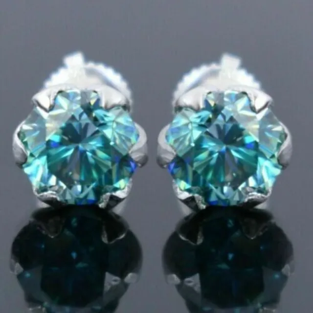 5 Ct Certified Treated Blue Diamond Solitaire Studs in 925 Sterling Silver