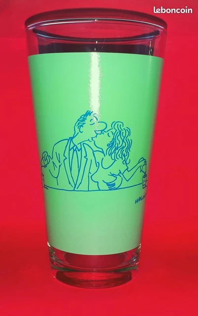 Verre vintage Vichy St Yorre illustré par Wolinski - n°4 sur 4 (série verte)