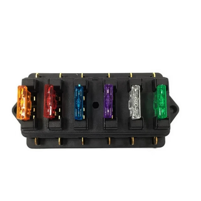 6 Way Circuit Standard ATO Blade Fuse Box DC 12V/24V Car Fuse Block Holder Fu Ql