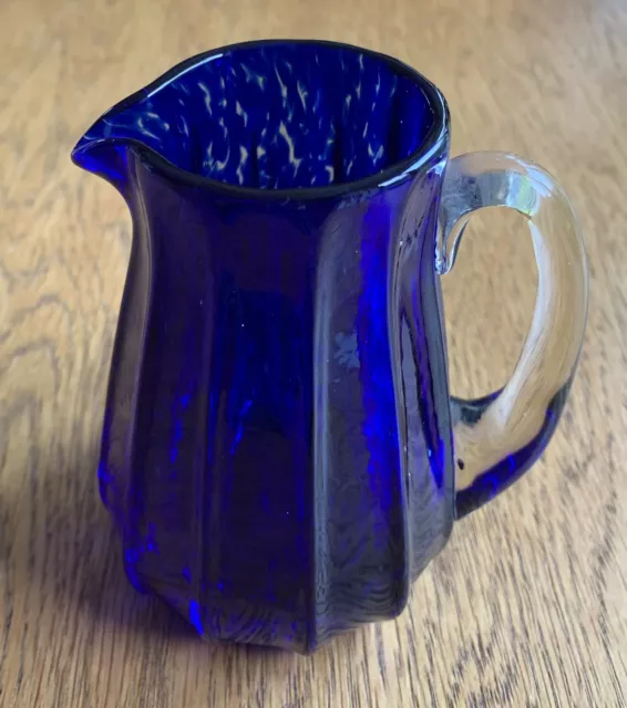 TVG blue mottled jug in fabulous condition. Handmade by Teign Valley Glass Devon