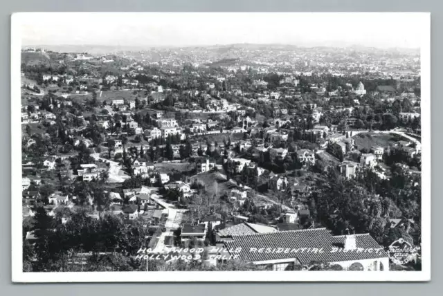 Hollywood Hills RPPC Vintage LOS ANGELES Frashers Photo Postcard 1940s