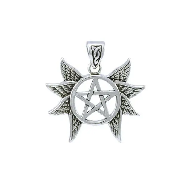 Wiccan Ailes Pentacle .925 Argent Sterling Pendentif Peter Stone Fin Bijoux